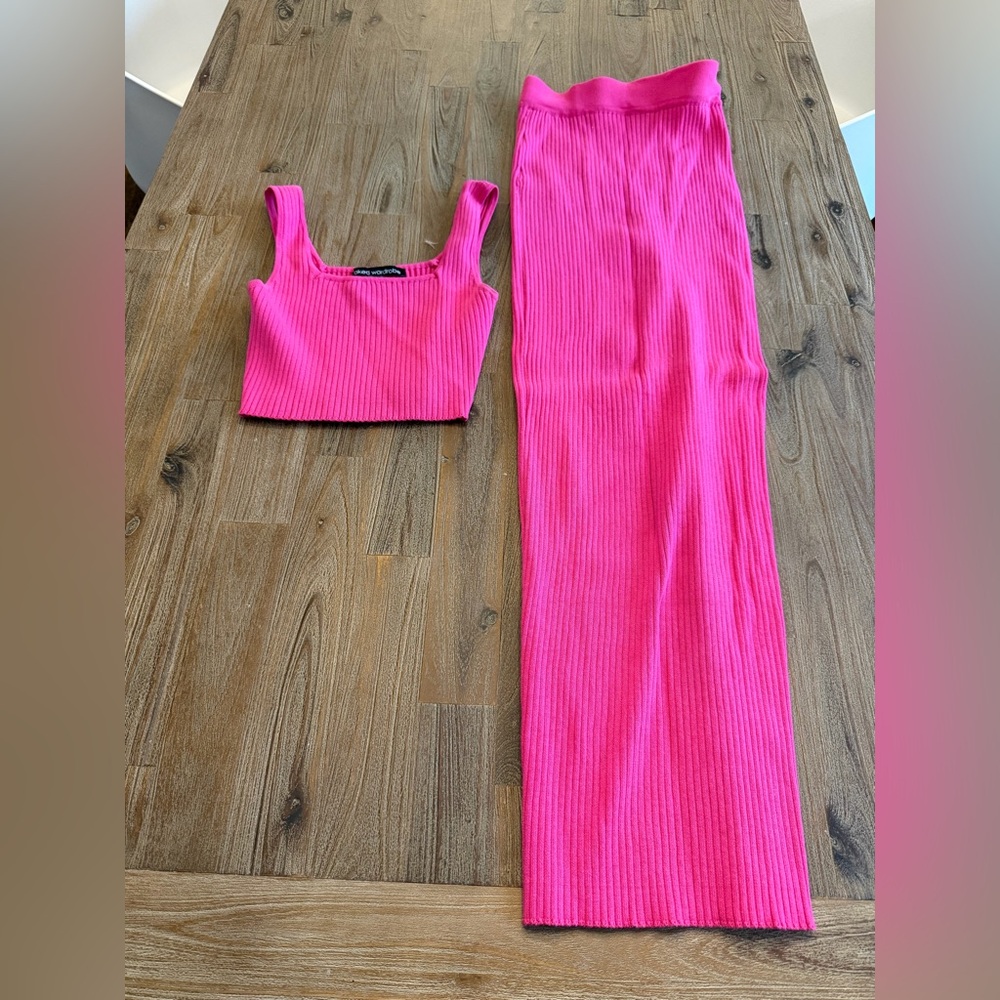 Vibrant Pink Ribbed Two-Piece Set